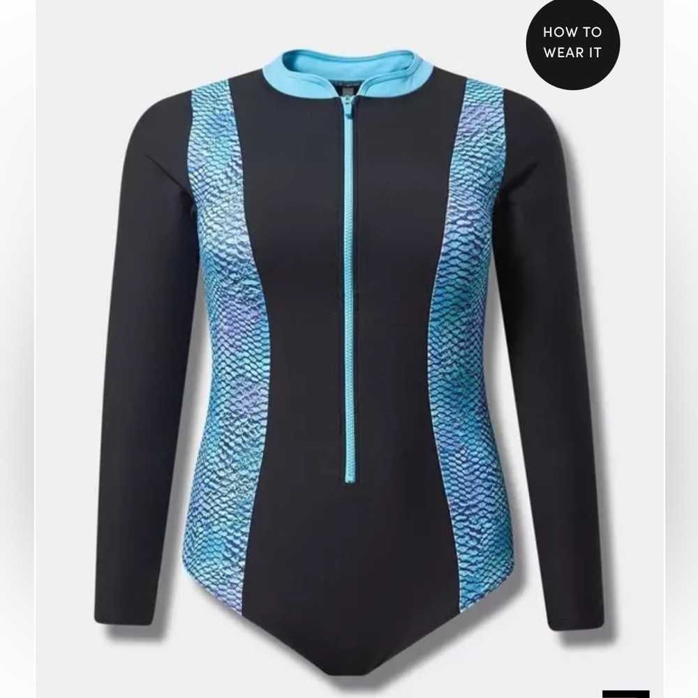 New Torrid sz 2 Siren Scales Mermaid Long Sleeve Bathing Swim Suit Rash Guard 2X